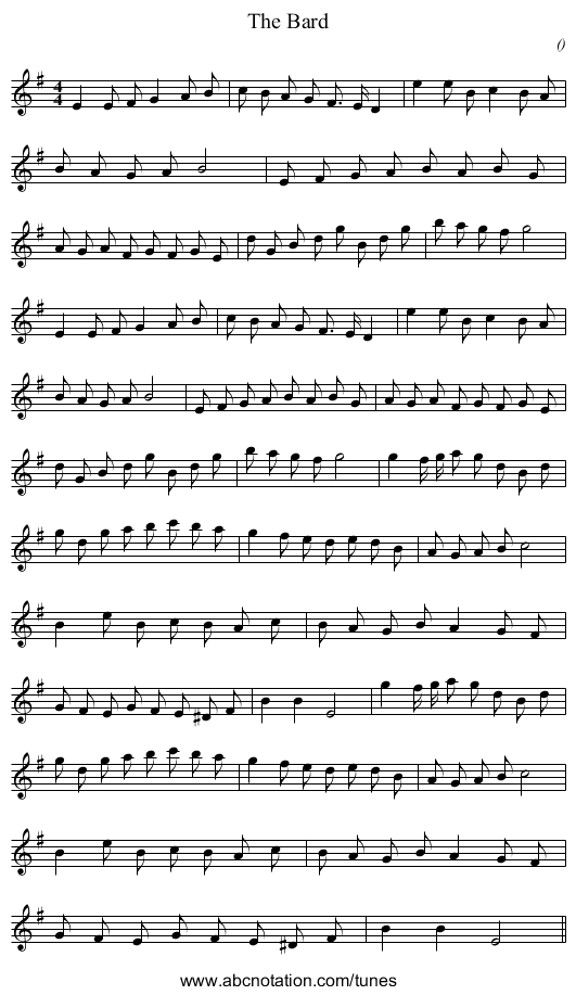 The Bard - staff notation