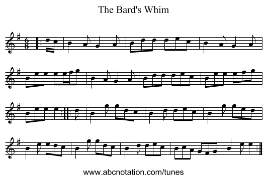 The Bard's Whim - staff notation