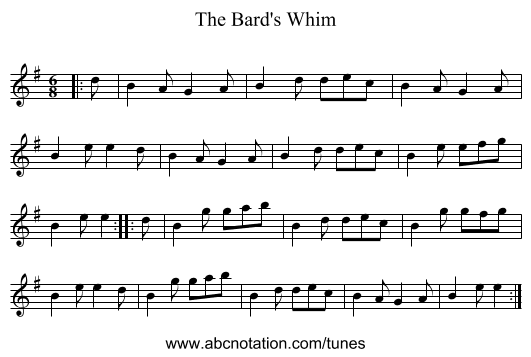 The Bard's Whim - staff notation