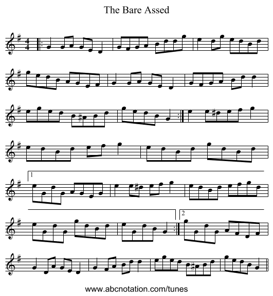 The Bare Assed - staff notation