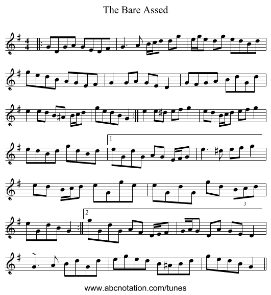 The Bare Assed - staff notation