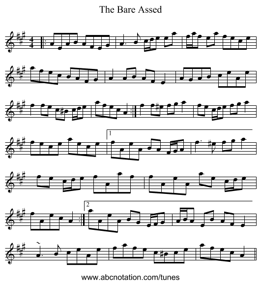 The Bare Assed - staff notation