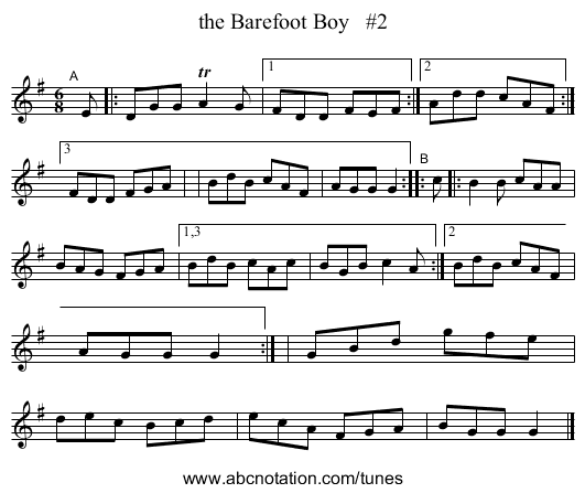the Barefoot Boy   #2 - staff notation
