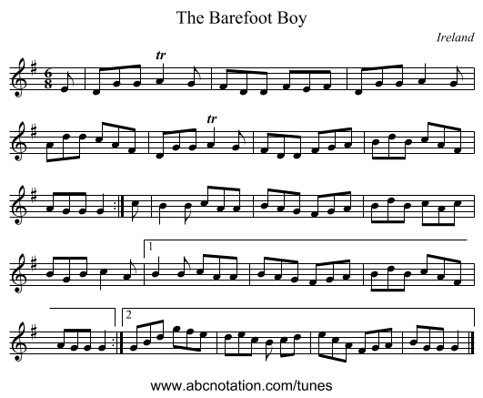 The Barefoot Boy - staff notation