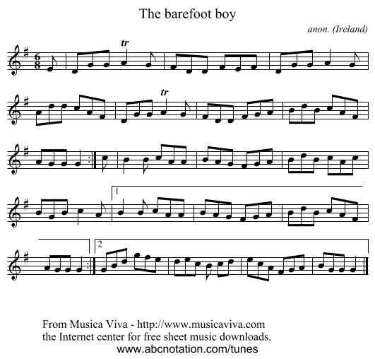 The barefoot boy - staff notation