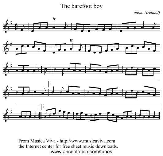 The barefoot boy - staff notation
