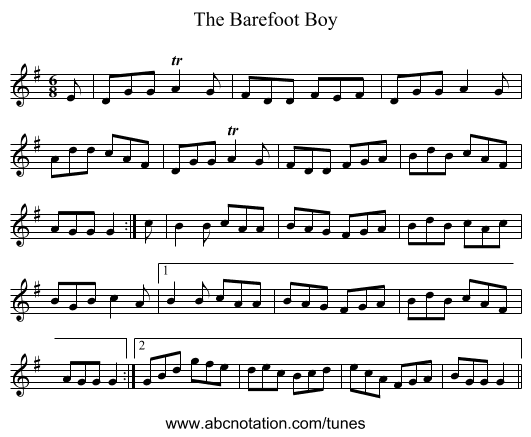 The Barefoot Boy - staff notation