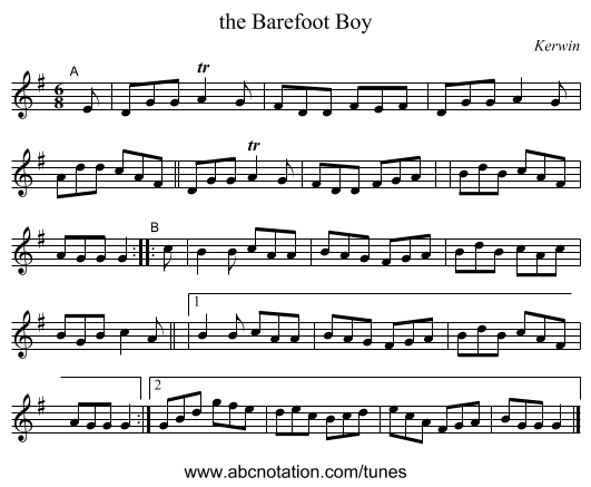the Barefoot Boy - staff notation