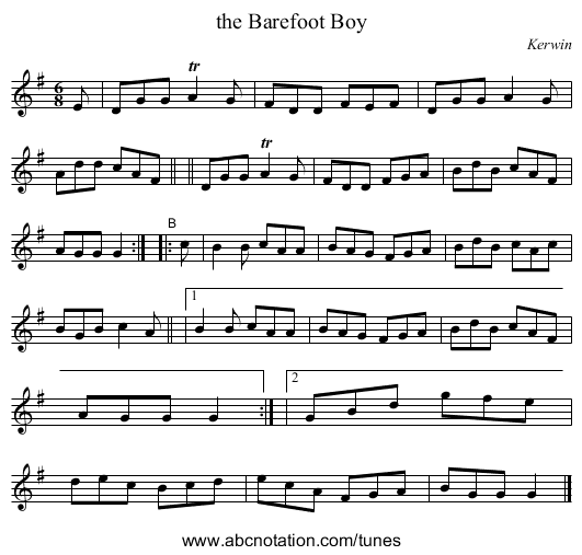 the Barefoot Boy - staff notation