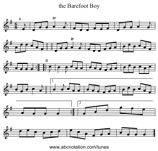 the Barefoot Boy - staff notation
