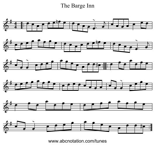 The Barge Inn - staff notation