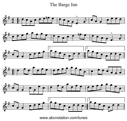 The Barge Inn - staff notation