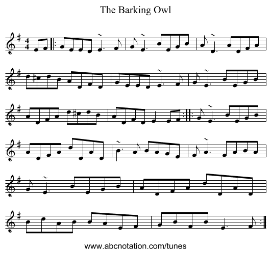 The Barking Owl - staff notation