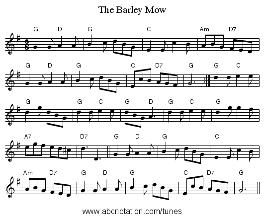 The Barley Mow - staff notation