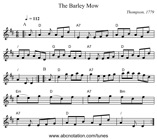 The Barley Mow - staff notation