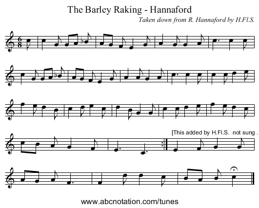 The Barley Raking - Hannaford - staff notation