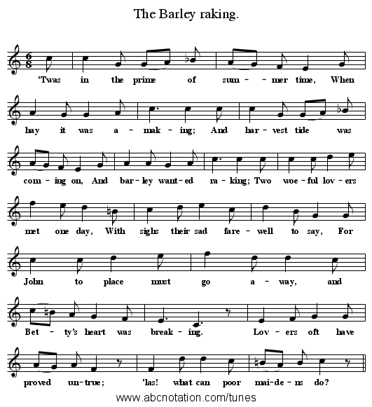 The Barley raking. - staff notation