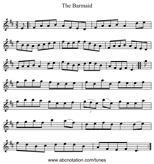 The Barmaid - staff notation