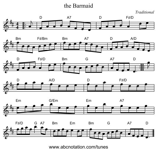 the Barmaid - staff notation