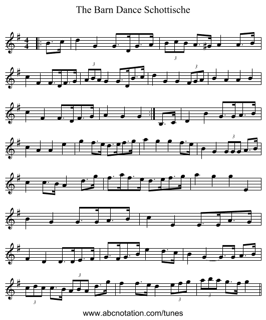 The Barn Dance Schottische - staff notation