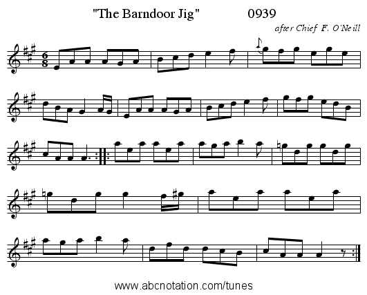 The Barndoor Jig 0939 - staff notation