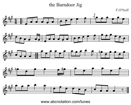 the Barndoor Jig - staff notation