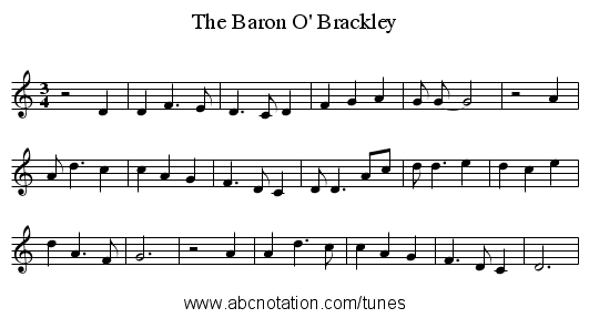 The Baron O' Brackley - staff notation