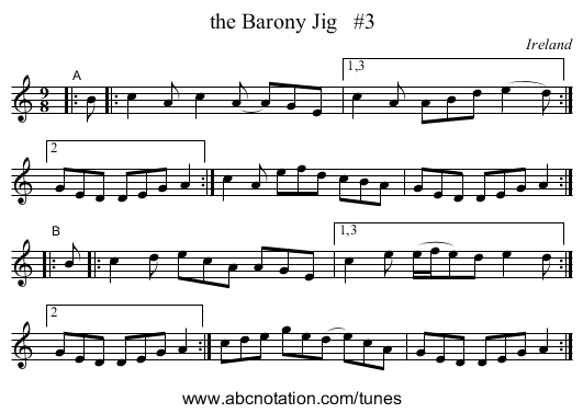 the Barony Jig #3 - staff notation