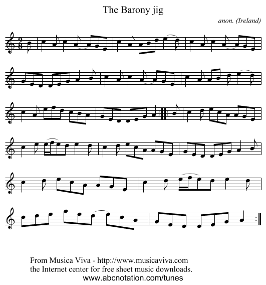 The Barony jig - staff notation