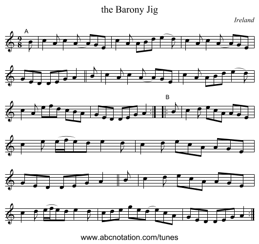 the Barony Jig - staff notation