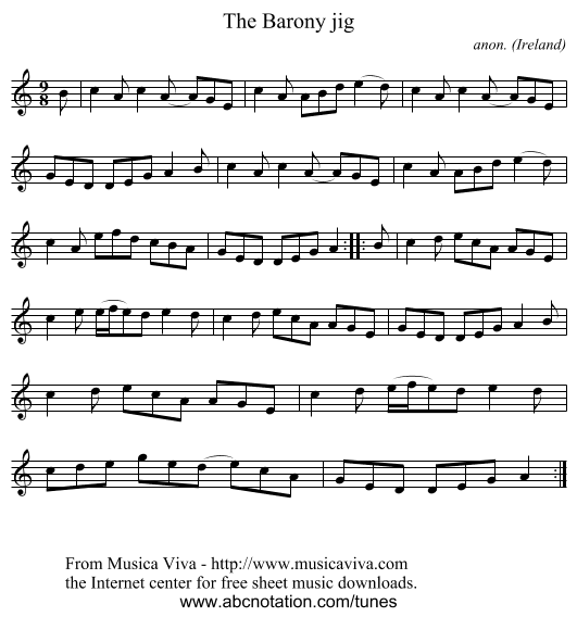 The Barony jig - staff notation