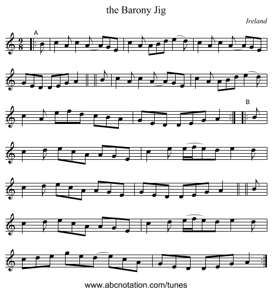 the Barony Jig - staff notation