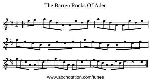 The Barren Rocks Of Aden - staff notation