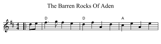 The Barren Rocks Of Aden - staff notation