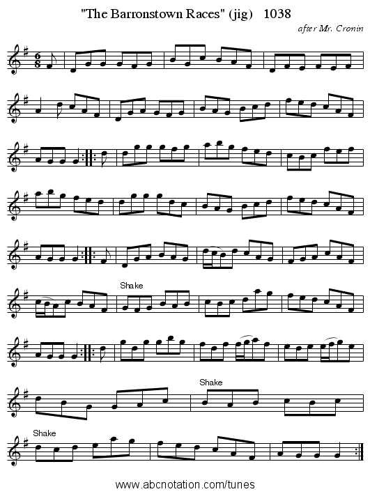 The Barronstown Races (jig)   1038 - staff notation