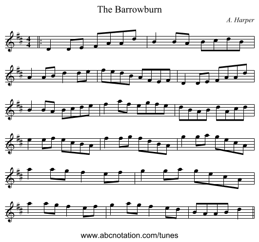 The Barrowburn - staff notation