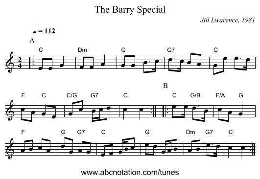 The Barry Special - staff notation