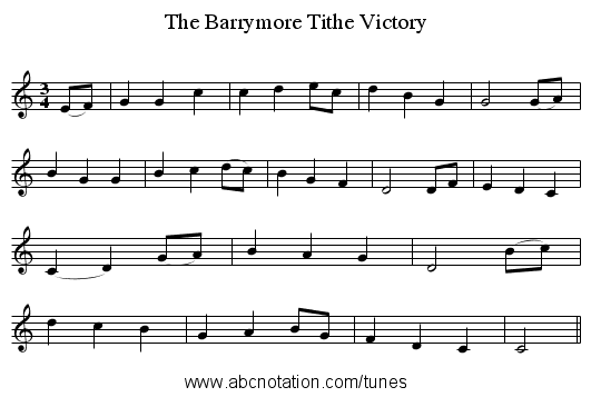 The Barrymore Tithe Victory - staff notation