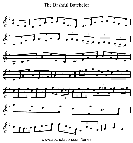 The Bashful Batchelor - staff notation