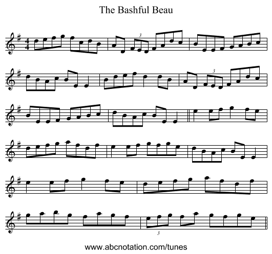 The Bashful Beau - staff notation