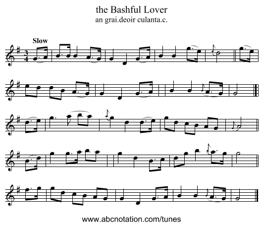 the Bashful Lover - staff notation