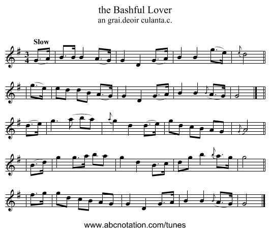 the Bashful Lover - staff notation