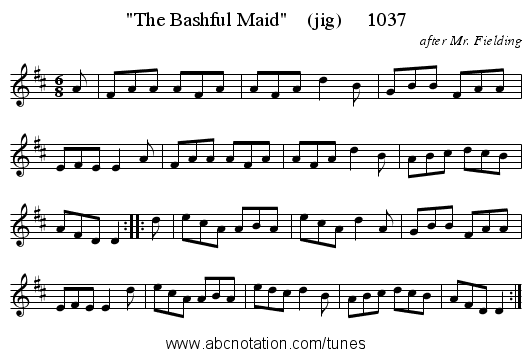 The Bashful Maid    (jig)     1037 - staff notation