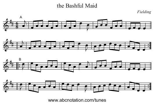 the Bashful Maid - staff notation