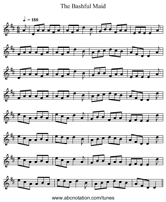 The Bashful Maid - staff notation