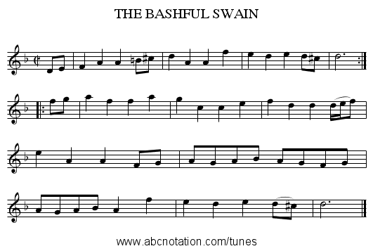 THE BASHFUL SWAIN - staff notation