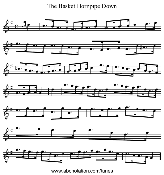 The Basket Hornpipe Down - staff notation
