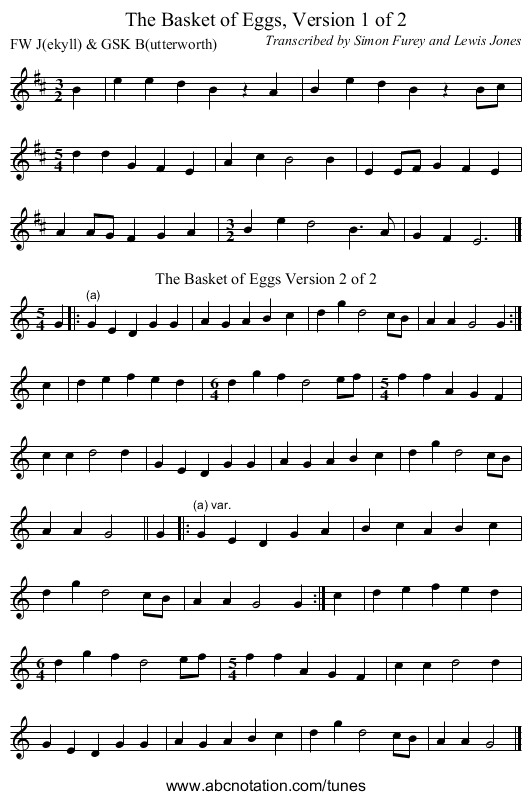 The Basket of Eggs, Version 1 of 2 - staff notation