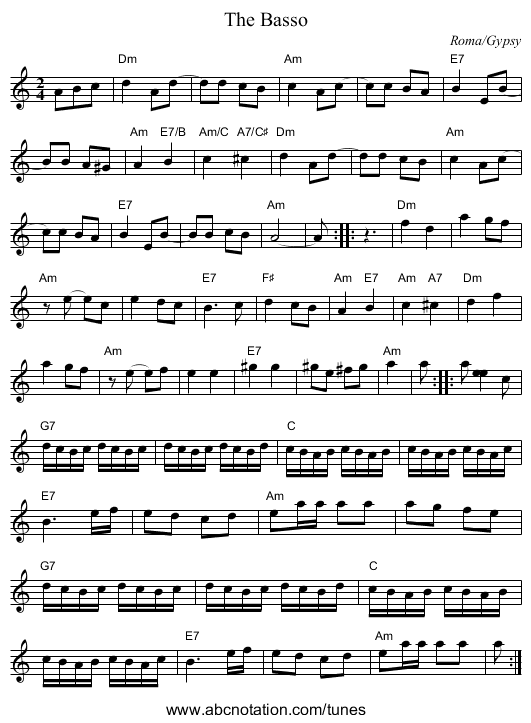 The Basso - staff notation