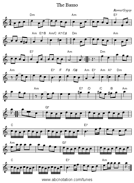 The Basso - staff notation